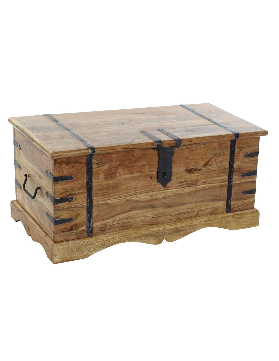  Baúl grande de madera marrón con cerradura estilo granja diseño  rústico forrado baúl de almacenamiento con asas de cuerda : Hogar y Cocina