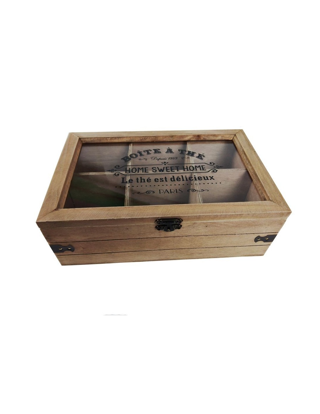 Caja madera almacenaje té infusiones 6 compartimientos estilo vintage