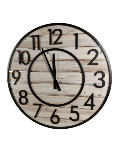 Reloj de Pared Redondo Metálico y Madera Maciza con Números muy Grandes muy Decorativo estilo Vintage