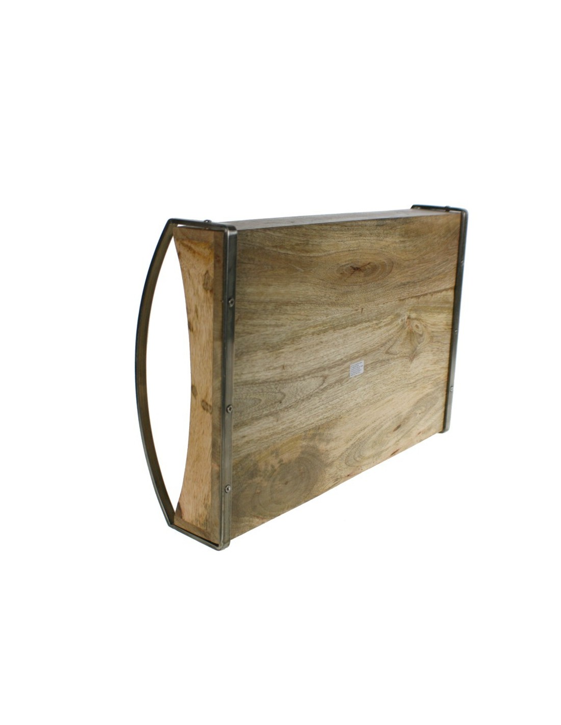 Bandeja de madera vintage con manijas de metal de 42 x 30 cm