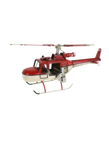 Helicóptero de Metal en color Rojo y Blanco con dos aspas para Decoración, Hogar y Coleccionismo.