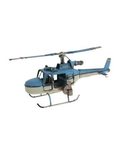 Helicóptero de Metal en color Azul y Blanco con dos aspas para Decoración, Hogar y Coleccionismo.