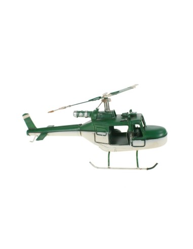 Helicóptero de Metal en color Verde y Blanco con dos aspas para Decoración, Hogar y Coleccionismo