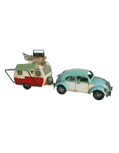 Réplica de coche  escarabajo volkswagen color azul con caravana. Medidas: 15x36x10 cm.